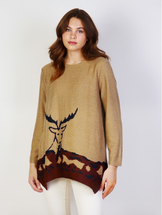 Ladies Deer Printed Knit Fashion Top 